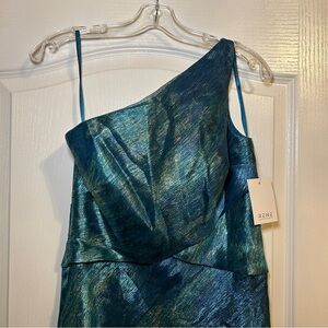 NWT Rene Ruiz Collection Teal Organza One Shoulder Gown Size 8